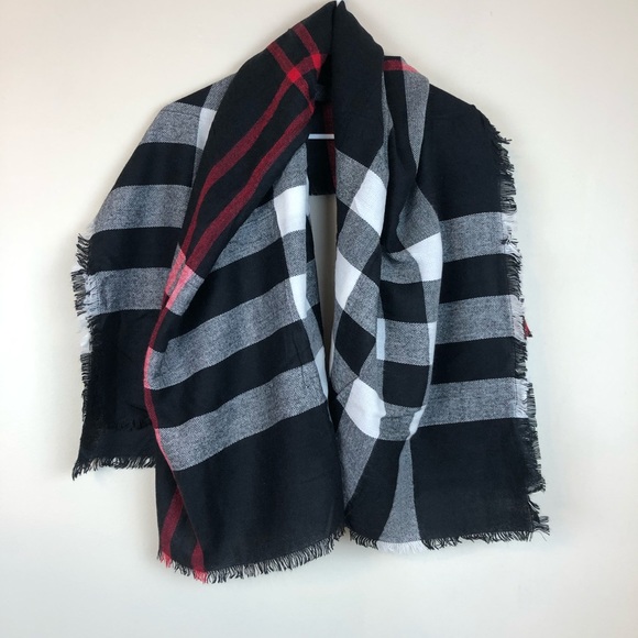Accessories - Fashion Accessories Black White Plaid Scarf Red